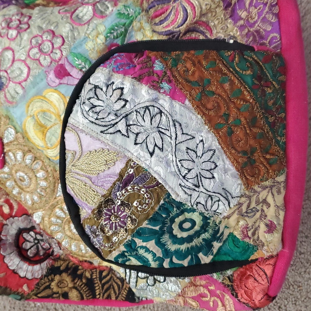 Colorful Embroidered Patchwork Backpack 13x17x7 Z… - image 3